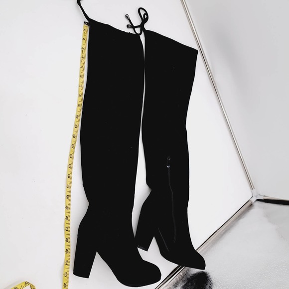 Dream Pairs Black above knee faux suede Lace Tie Back Zip Boots 8 - Picture 7 of 16